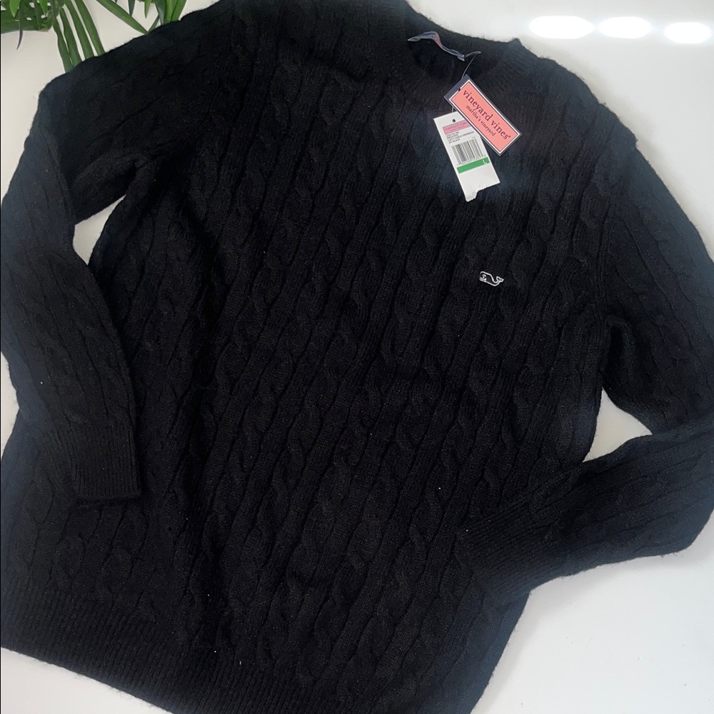 Vineyard Vines Black Cable Knit Crewneck Sweater size large - Picture 5 of 6
